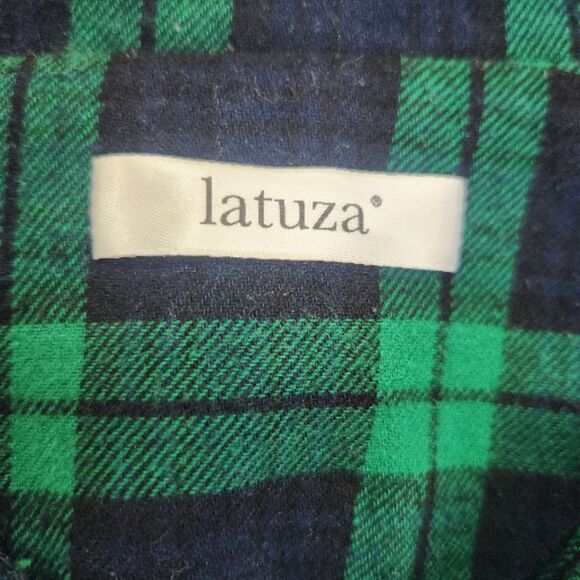 Latuza Cotton Flannel Maxi-Nightgown-L-Tartan Xmas Plaid-Navy/Green-Oversized - Picture 10 of 12